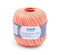 Gründl 100 Ombre Crochet Yarn (Mercerised Cotton Yarn for Crocheting, 100% Cotton, 100g/566m, Needle Size: 1.5-2, 1 x 100g) Orange