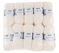 Gründl Alaska Plain Knitting and Crochet Yarn with Wool-like Character 80% Polyacrylic and 20% Wool, 100 g/75 m, Needle Size: 10 mm - 12 mm, 10 x 100 g, Ecru
