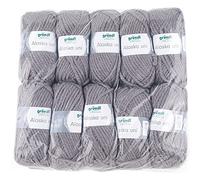 Gründl Alaska Plain (Knitting and Crochet Yarn with Wool-like Character 80% Polyacrylic and 20% Wool, 100g/75m, Needle Size: 10mm-12mm, 10 x 100g), Medium Grey, 40 x 37 x 11 cm