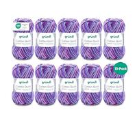Grundl Knitting Yarn, Cotton, Aubergine Multicolore, 10 x 50g