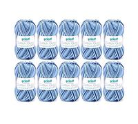 Gründl Cotton Quick Print Knitting Yarn/Crochet Yarn (Colourful Yarn Made of 100% Cotton, Oeko-Tex Certified, 50 g / 125 m, Needle Size: 3-4, 10 x 50 g), Blue/Navy/Grey Mix Colour