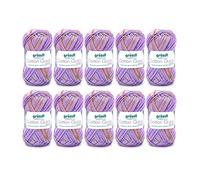 Gründl Cotton Quick Print Knitting Yarn/Crochet Yarn (Colourful Yarn Made of 100% Cotton, Oeko-Tex Certified, 50 g/125 m, Needle Size: 3-4, 10 x 50 g), Purple/Green/Orange Multicolour, 35 x 24 x 7 cm
