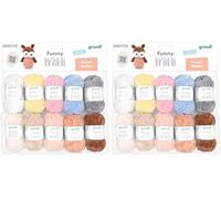 Gründl Funny Mini Shades Wool - Soft Chenille Wool for Crocheting Small Figures - Cuddly and Skin-Friendly - 100% Polyester - 10 Mini Balls 15 g / 18 m - Needle Size 5-6, Pastel (Pack of 2)