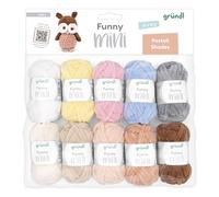 Gründl Funny Mini Shades Wool - Soft Chenille Wool for Crocheting Small Figures - Cuddly and Skin-Friendly - 100% Polyester - 10 Mini Balls 15 g / 18 m - Needle Size 5-6, Pastel