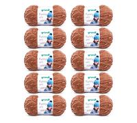 Gründl Funny Plain Wool - Soft Chenille Wool for Crocheting - Cuddly and Skin-Friendly - 100% Polyester - 10 Balls 100 g / 120 m - Needle Size 5-6, Light Brown