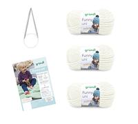 Gründl Funny Plain Knitting Kit (Velvety Chenille Yarn) 3 x 100g + Needles 5-6 + Baby Blanket Instructions 29 x 19 x 8 cm Cream