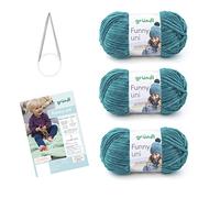 Gründl Funny Plain Wool - Soft Chenille Wool with Needle and Instructions for a Baby Blanket - Cuddly and Skin-Friendly - 100% Polyester - 3 Balls 100 g / 120 m - Needle Size 5-6, Petrol