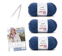 Gründl Knitting Set 3 x 100g Shetland Wool Yarn + Needle 7-8 + Instructions, 20 x 30 x 8 cm, Blue