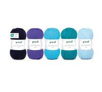 Gründl Lisa Premium Plain Wool Knitting Yarn Crochet Yarn Soft and Skin-Friendly 100% Polyacrylic 5 Balls 50 g / 133 m Needle Size 3.5-4.5 Navy Blue/Turquoise