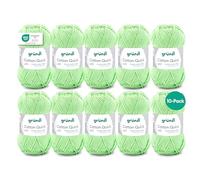 Gründl Quick Plain Knitting Crochet Yarn-10 balls (colourful yarn made from 100%, Oeko-Tex certified, 50 g/125 m, needle size: 3-4, 10 x 50 g), kiwi, Cotton, 10 x 50g