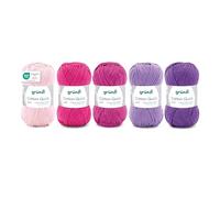 Gründl Wolle Cotton Quick Plain Yarn for Knitting and Crocheting Made of 100% Cotton, 5 Balls 50 g/125 m, Knitting Yarn/Cotton Yarn, Pink/Purple Mix