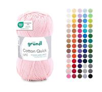 Gründl Wolle Cotton Quick Plain Yarn for Knitting & Crocheting 100% Cotton, 1 Ball 50 g/125 m, Crochet Yarn, Light Pink
