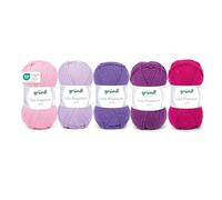 Gründl Wool Lisa Premium Plain 5 x 50 g Mix - Knitting Yarn - Crochet Yarn - 100% Polyacrylic - Super Soft and Easy Care - Pink/Lilac/Purple/Fuchsia