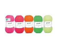 Gründl Wolle Lisa Premium Plain - Yarn for Knitting - Knitting Yarn - Crochet Yarn - Soft and Skin Friendly - 100% Polyacrylic 5 Balls 50 g / 133 m - Needle Size 3.5-4.5 - Neon Pink/Orange/Yellow