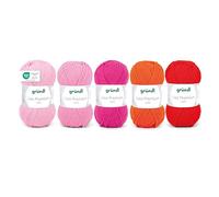 Gründl Wolle Lisa Premium Plain - Yarn for Knitting - Knitting Yarn - Crochet Yarn - Soft and Skin Friendly - 100% Polyacrylic 5 Balls 50 g / 133 m - Needle Size 3.5-4.5 - Pink/Orange/Red