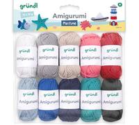 Gründl Wool Amigurumi - Thin Wool for Crocheting Small Figures - Crochet Yarn - Shiny and Skin Friendly - 100% Cotton - 10 Mini Balls 10 g / 23 m - Needle Size 3-4 - Martitime