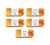 Gründl Cotton Quick Batik Knitting Yarn/Crochet Yarn (Yarn with Colour Gradient 100% Cotton, Oeko-Tex Certified, 100 g / 260 m, Needle Size: 3-4, 5 x 100 g), Light Blue/Green/Maize Orange