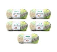 Gründl Cotton Quick Batik Knitting Yarn/Crochet Yarn (Yarn with Colour Gradient 100% Cotton, Oeko-Tex Certified, 100 g / 260 m, Needle Size: 3-4, 5 x 100 g), Natural Turquoise Yellow Green