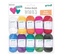 Gründl Wool Cotton Quick Mini Basic Shades Set for Knitting and Crocheting, 10 x 15 g, 100% Cotton, 15 g/37 m, Multi-Coloured