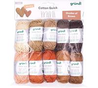 Gründl Wool Cotton Quick Mini Shades of Brown Knitting and Crochet Set 10 x 15 g, 100% Cotton, 15 g/37 m, Brown