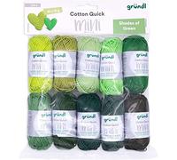Gründl Wool Cotton Quick Mini Shades of Green Knitting and Crochet Set 10 x 15 g, 100% Cotton, 15 g/37 m, Green