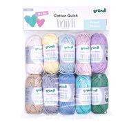 Gründl Wool Cotton Quick Mini Shades of Pastel Knitting and Crochet Set 10 x 15 g, 100% Cotton, 15 g / 37 m, Pastel Colours