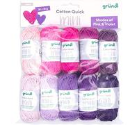 Gründl Wool Cotton Quick Mini Shades of Pink and Violet Knitting and Crochet Set 10 x 15 g, 100% Cotton, 15 g/37 m, Pink and Purple