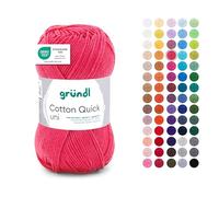 Gründl Wool Cotton Quick Plain - Thin Wool for Crocheting - Knitting Yarn - Crochet Yarn - Shiny and Skin Friendly - 100% Cotton - 1 Ball 50 g / 125 m - Needle Size 3-4 - Orange Red