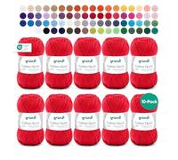 Gründl Wool Cotton Quick Plain - Thin Wool for Crocheting - Knitting Yarn - Crochet Yarn - Shiny and Skin Friendly - 100% Cotton - 10 Balls 50 g / 125 m - Needle Size 3-4 - Fire Red