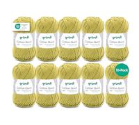 Gründl Wool Cotton Quick Plain - 10 x 50 g - Knitting Yarn - Crochet Yarn - 100% Cotton - Skin-Friendly & Easy Care - Needle Size 3-4 - Light Olive