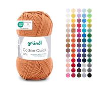 Gründl Wool Cotton Quick Plain - Thin Wool for Crocheting - Knitting Yarn - Crochet Yarn - Shiny and Skin Friendly - 100% Cotton - 1 Ball 50 g / 125 m - Needle Size 3-4 - Curry