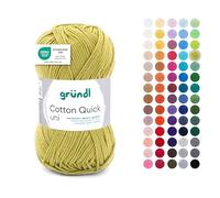 Gründl Wool Cotton Quick Plain - Thin Wool for Crocheting - Knitting Yarn - Crochet Yarn - Shiny and Skin Friendly - 100% Cotton - 1 Ball 50 g / 125 m - Needle Size 3-4 - Light Olive