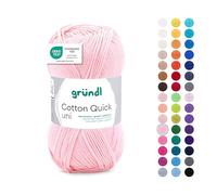 Gründl Wool Cotton Quick Plain - Thin Wool for Crocheting - Knitting Yarn - Crochet Yarn - Shiny and Skin Friendly - 100% Cotton - 1 Ball 50 g / 125 m - Needle Size 3 - 4 - Pink