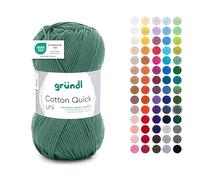 Gründl Wool Cotton Quick Plain - Thin Wool for Crocheting - Knitting Yarn - Crochet Yarn - Shiny and Skin Friendly - 100% Cotton - 1 Ball 50 g / 125 m - Needle Size 3-4 - Green/Grey