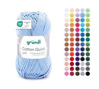 Gründl Wool Cotton Quick Plain - Thin Wool for Crocheting - Knitting Yarn - Crochet Yarn - Shiny and Skin Friendly - 100% Cotton - 1 Ball 50 g / 125 m - Needle Size 3-4 - Sky Blue