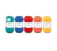 Gründl Wool Cotton Quick Plain - Thin Wool for Crocheting - Knitting Yarn - Crochet Yarn - Shiny and Skin Friendly - 100% Cotton - 5 Balls 50 g / 125 m - Needle Size 3-4 - Colourful Mix