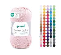 Gründl Wool Cotton Quick Plain - Thin Wool for Crocheting - Knitting Yarn - Crochet Yarn - Shiny and Skin Friendly - 100% Cotton - 1 Ball 50 g / 125 m - Needle Size 3-4 - Nude