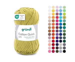 Gründl Wool Cotton Quick Plain - Thin Wool for Crocheting - Knitting Yarn - Crochet Yarn - Shiny and Skin Friendly - 100% Cotton - 1 Ball 50 g / 125 m - Needle Size 3-4 - Light Olive