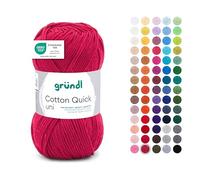 Gründl Wool Cotton Quick Plain - Wool for Crocheting Made of 100% Cotton - Wool for Knitting - Shiny Cotton Yarn 1 Ball 50 g / 125 m - Needle Size 3-4 - Wine Red