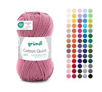 Gründl Wool Cotton Quick Plain - Wool for Crocheting Made of 100% Cotton - Wool for Knitting - Shiny Cotton Yarn 1 Ball 50 g / 125 m - Needle Size 3-4 - Dusky Pink