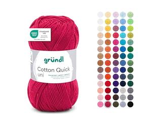 Gründl Wool Cotton Quick Plain - Wool for Crocheting Made of 100% Cotton - Wool for Knitting - Shiny Cotton Yarn 1 Ball 50 g / 125 m - Needle Size 3-4 - Wine Red