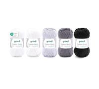 Gründl Wool Cotton Quick Plain Yarn for Knitting and Crocheting Made of 100% Cotton, 5 Balls 50 g / 125 m, Crochet Yarn/Cotton Yarn, White/Grey/Black Mix