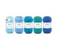 Gründl Wool Cotton Quick Plain Yarn for Knitting and Crocheting Made of 100% Cotton, 5 Balls 50 g/125 m, Crochet Yarn, Cotton Yarn, Light Blue/Blue Mix