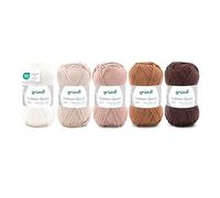 Gründl Wool Cotton Quick Plain Yarn for Knitting and Crocheting Made of 100% Cotton, 5 Balls 50 g/125 m, Crochet Yarn, Cotton Yarn, White/Beige/Brown Mix