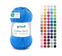Gründl Wool Cotton Quick Plain Yarn for Knitting & Crocheting 100% Cotton, 1 Ball 50 g/125 m, Crochet Yarn/Knitting Yarn, Medium Blue