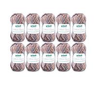 Gründl Wool Cotton Quick Print - Thin Wool for Crochet with Colour Gradient - Knitting Yarn - Shiny and Skin Friendly - 100% Cotton - 10 Balls 50 g / 125 m - Needle Size 3-4 - Brown