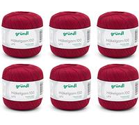 Gründl Wool Crochet Yarn 100 100% Cotton 6 x 100g Balls Needle Size 1.5-2 6 100g / 566m Thin Yarn for Crochet Cotton Yarn Auburn