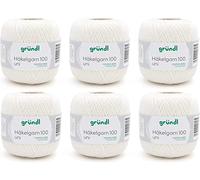 Gründl Wool Crochet Yarn 100 100% Cotton 6 x 100g Balls Needle Size 1.5-2 6 100g / 566m Thin Yarn for Crochet Cotton Yarn Cream
