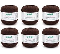 Gründl Crochet Yarn, Cotton, Chocolate, 6 x 100 g