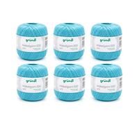 Gründl Wool Crochet Yarn 100 - Thin Summer Wool for Crocheting - Shiny and Washable - Cotton Yarn - 100% Cotton - 6 Balls 100 g / 566 m - Needle Size 1.5-2, Turquoise